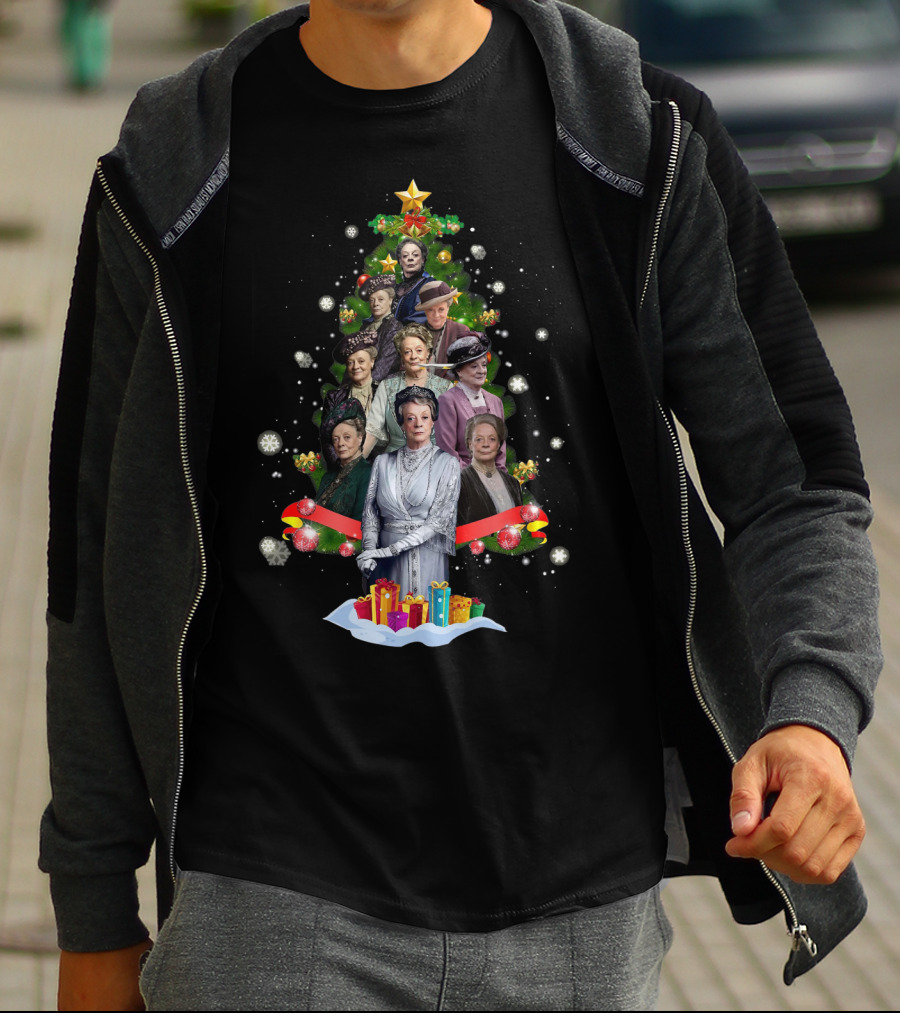 Violet Crawley Christmas Tree Character Montage With Holiday Decorations And Gifts T-Shirt