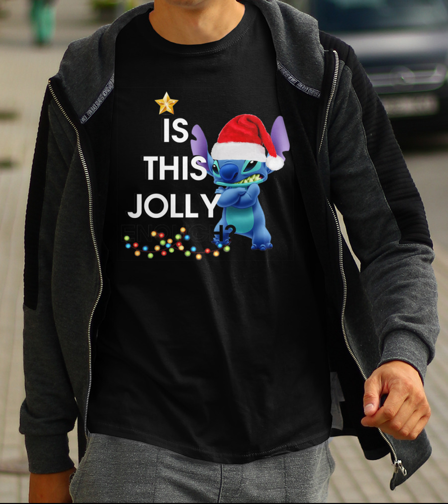 Is This Jolly Enough? Stitch With Santa Hat And Christmas Lights T-Shirt