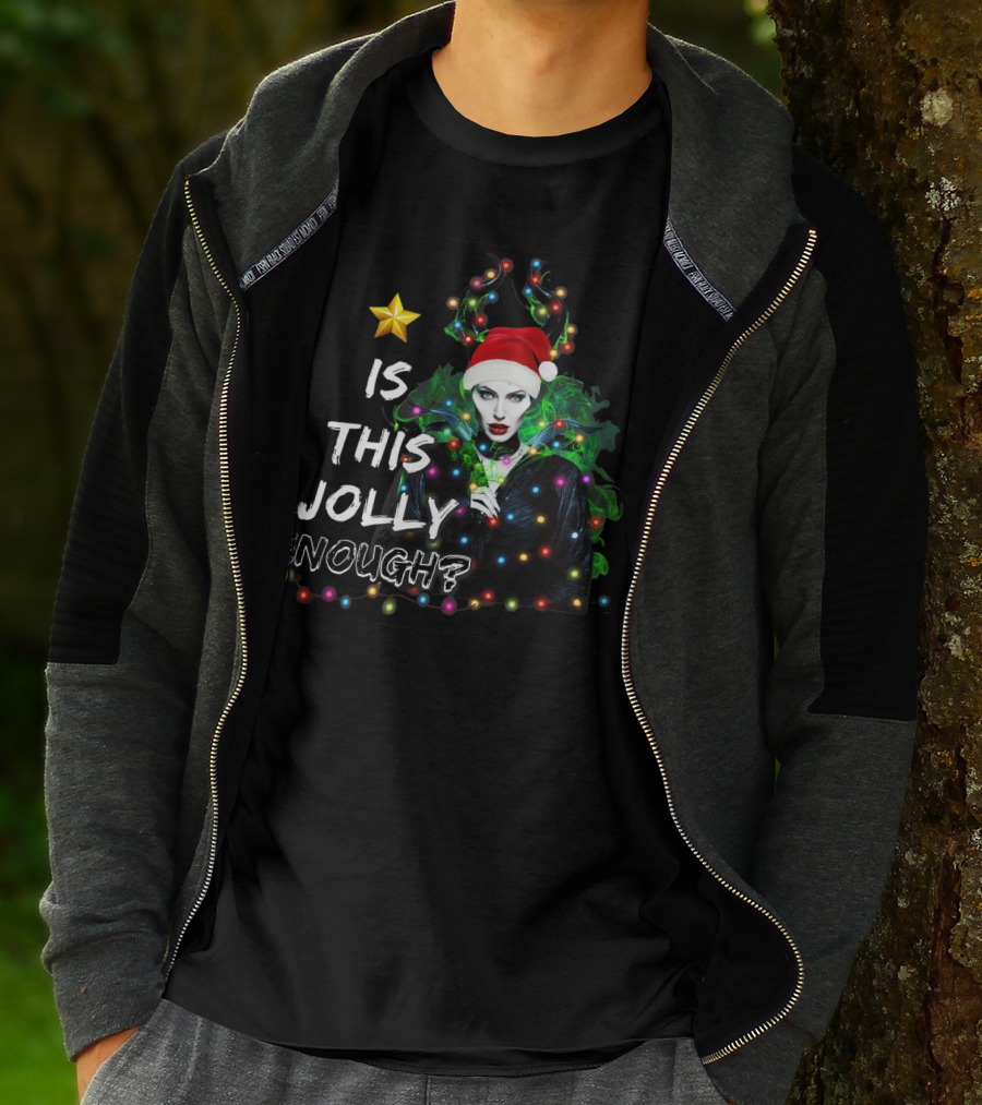 SANTA MALEFICENT IS THIS JOLLY ENOUGH WITH LIGHTS AND SANTA HAT T-Shirt