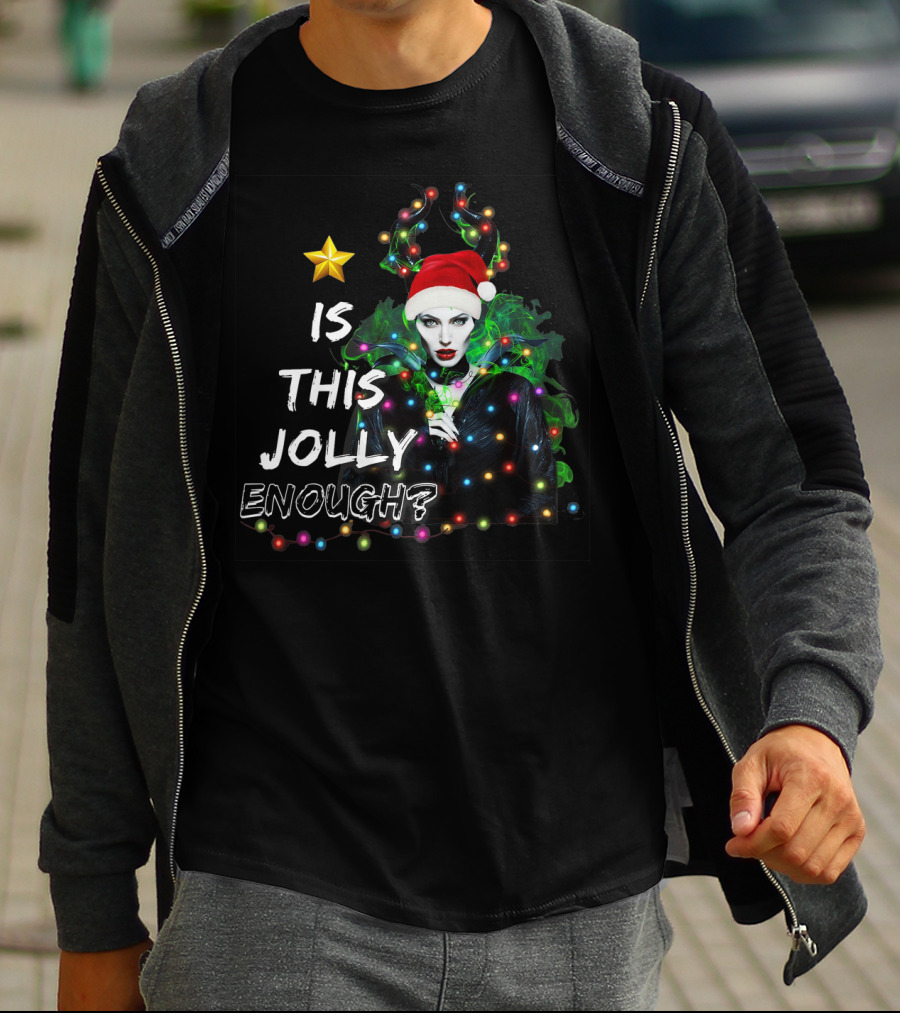 SANTA MALEFICENT IS THIS JOLLY ENOUGH WITH LIGHTS AND SANTA HAT T-Shirt