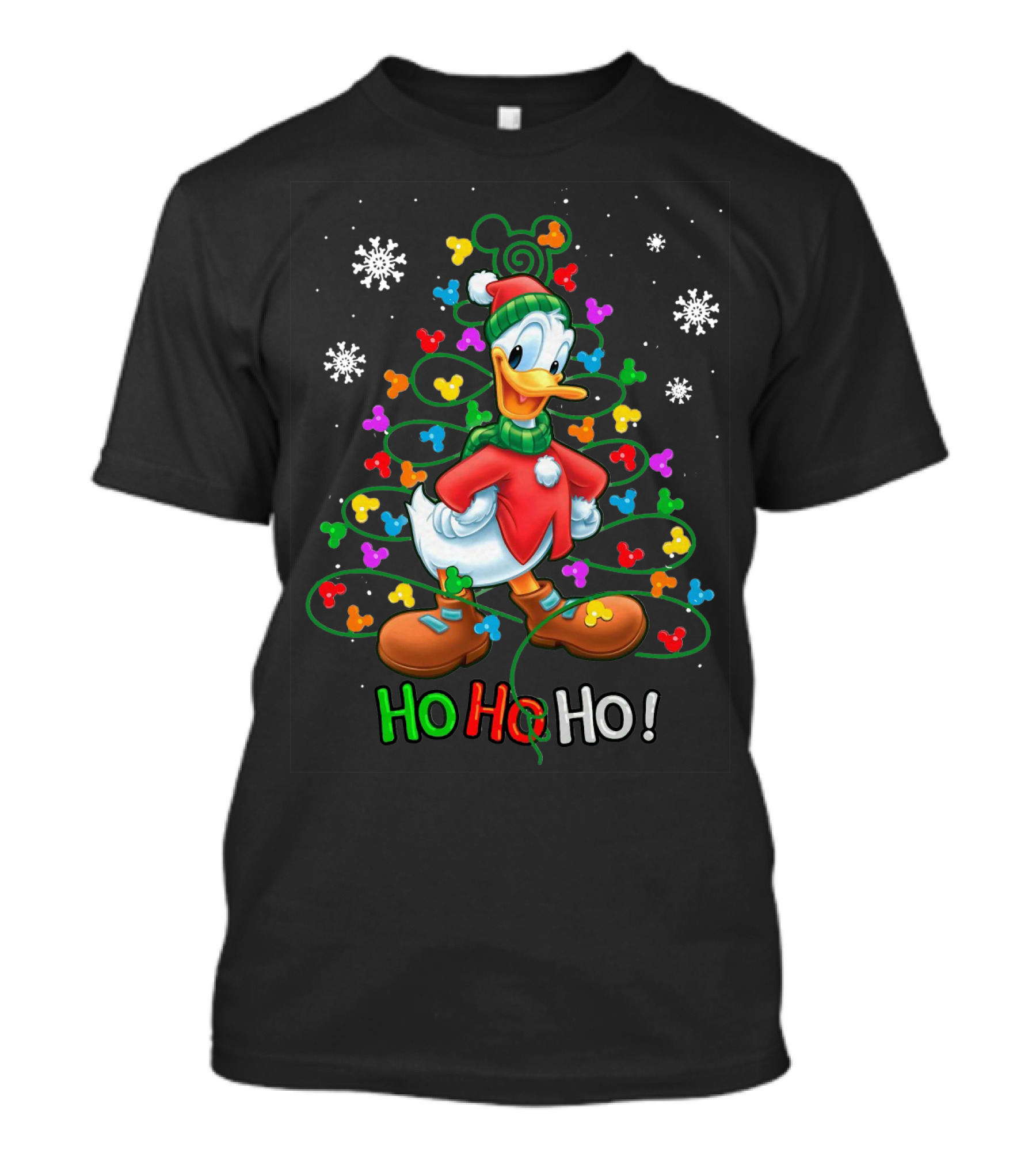 Donald Duck Ho Ho Ho Christmas Lights Snowflakes T-Shirt