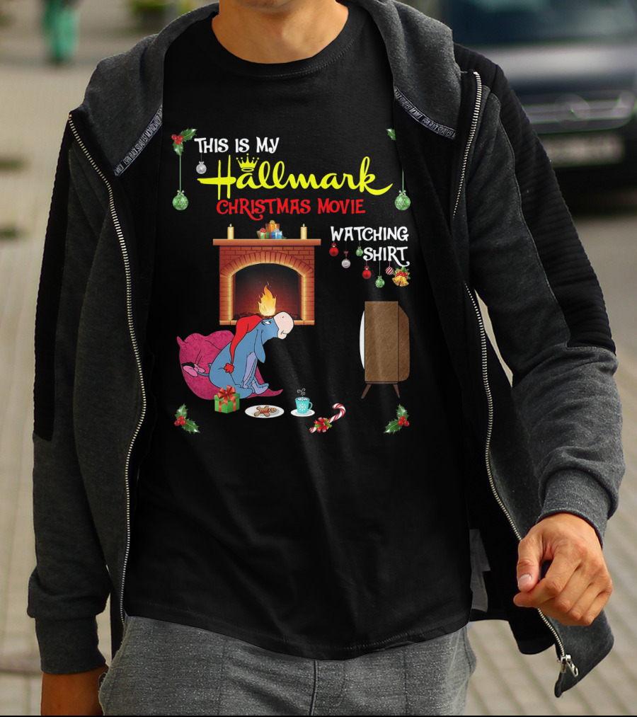 This Is My Hallmark Christmas Movie Watching Shirt Eeyore Fireplace Scene T-Shirt