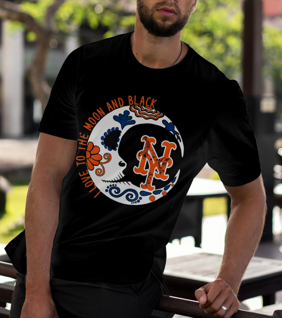 New York Mets I Love To The Moon And Black T-Shirt
