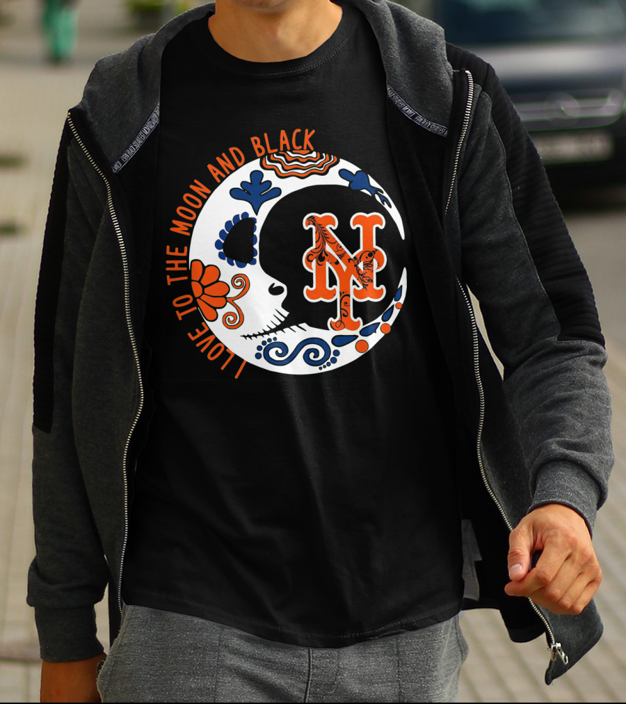 New York Mets I Love To The Moon And Black T-Shirt