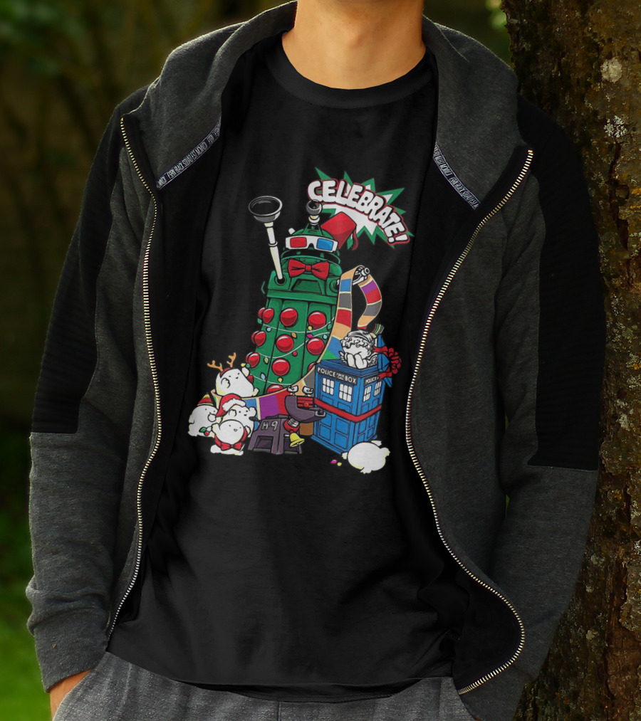 Celebrate Merry Dalek TARDIS Christmas Doctor Who T-Shirt