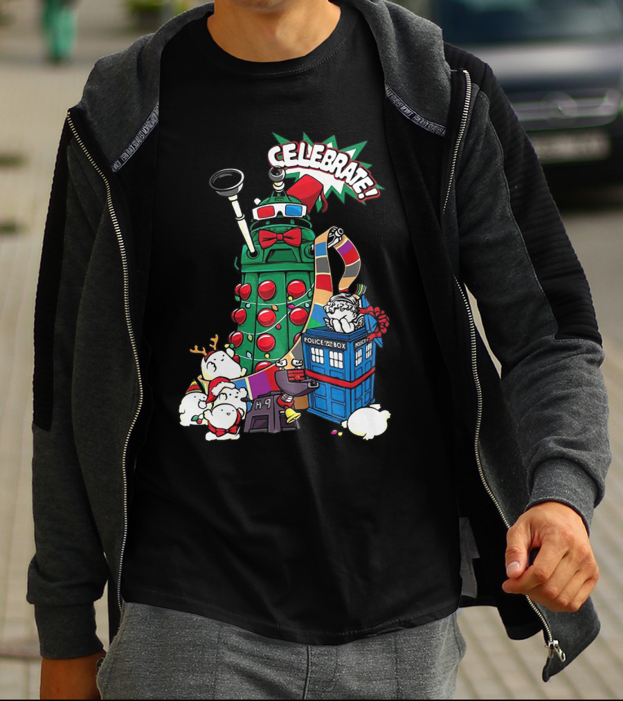 Celebrate Merry Dalek TARDIS Christmas Doctor Who T-Shirt