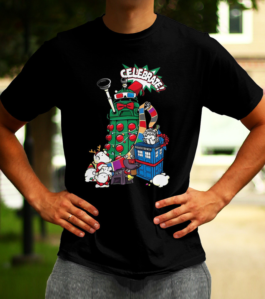 Celebrate Merry Dalek TARDIS Christmas Doctor Who T-Shirt