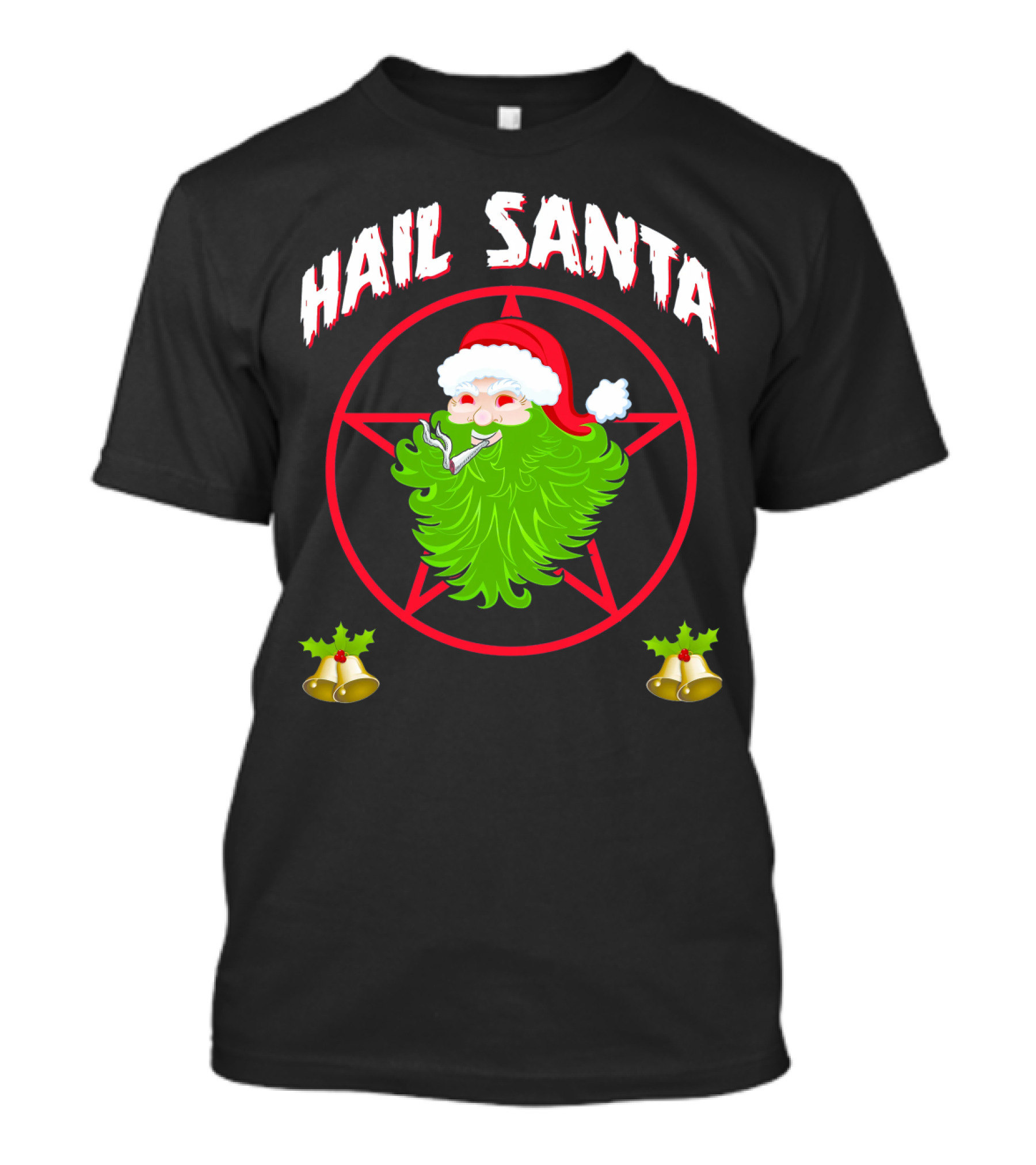 Hail Santa Pentagram Smoking Holly Bells T-Shirt
