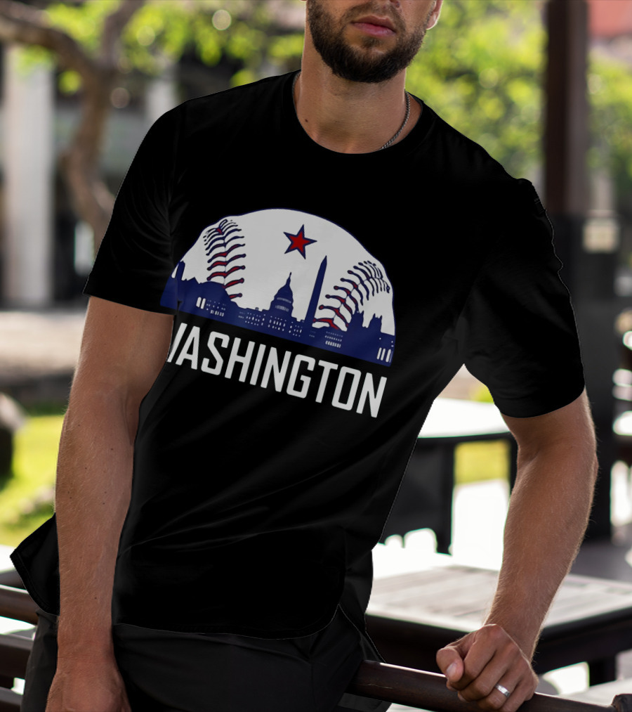 Washington DC Baseball Hometown Skyline National Capitol Star T-Shirt