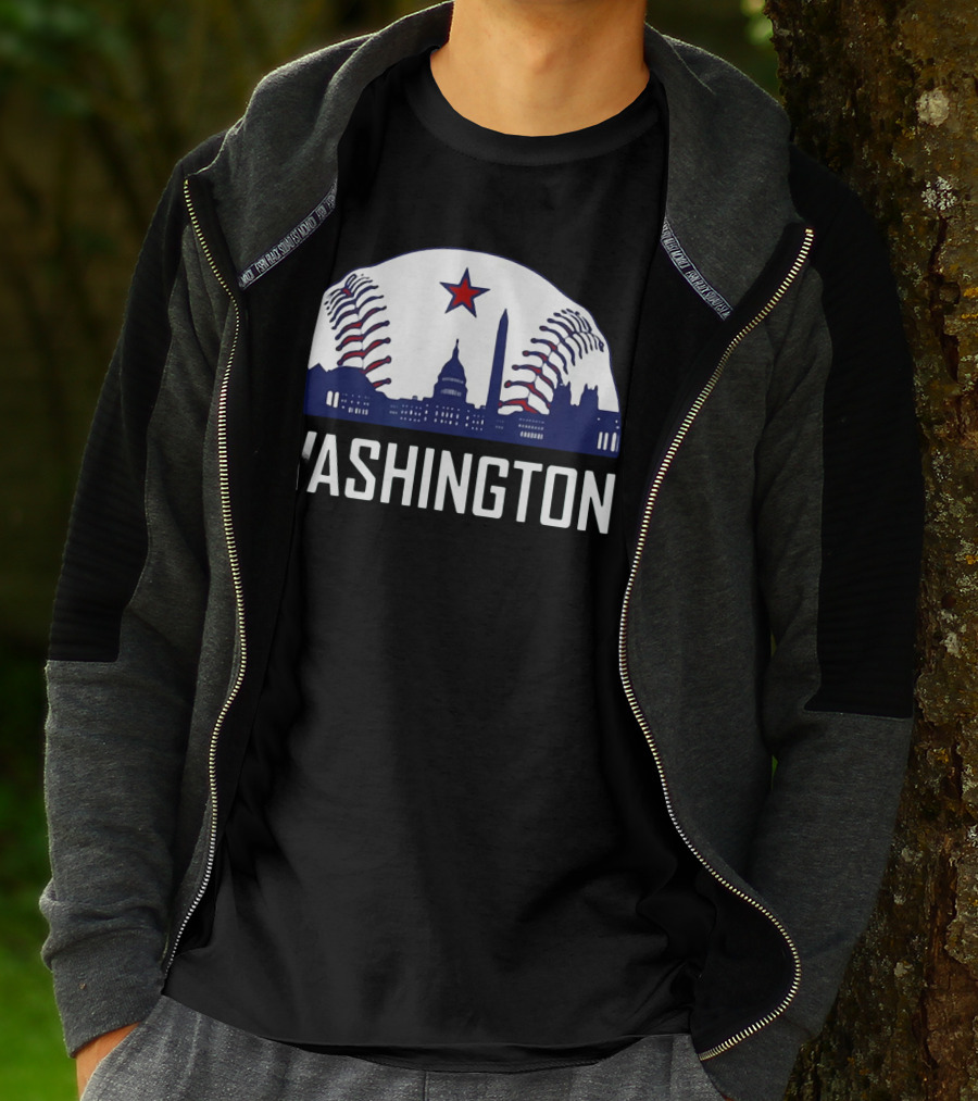 Washington DC Baseball Hometown Skyline National Capitol Star T-Shirt