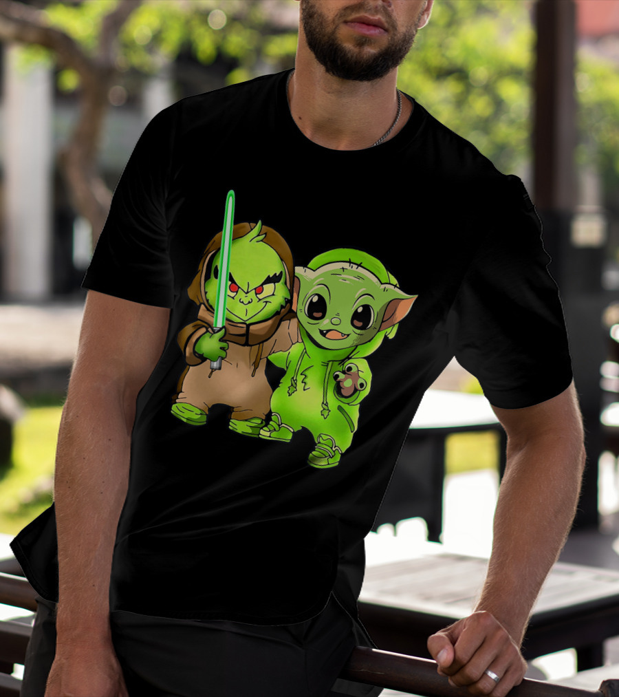 BABY YODA AND BABY GRINCH LIGHTSABER DUO T-Shirt