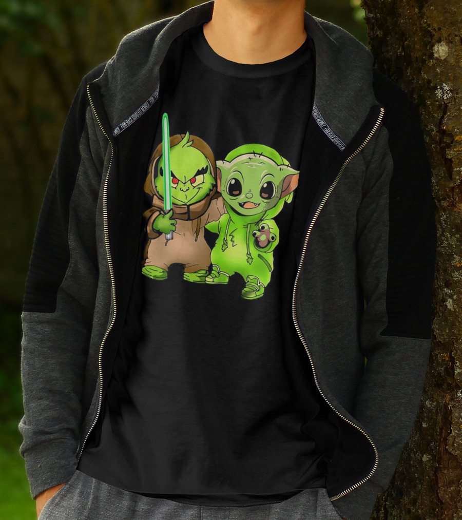 BABY YODA AND BABY GRINCH LIGHTSABER DUO T-Shirt