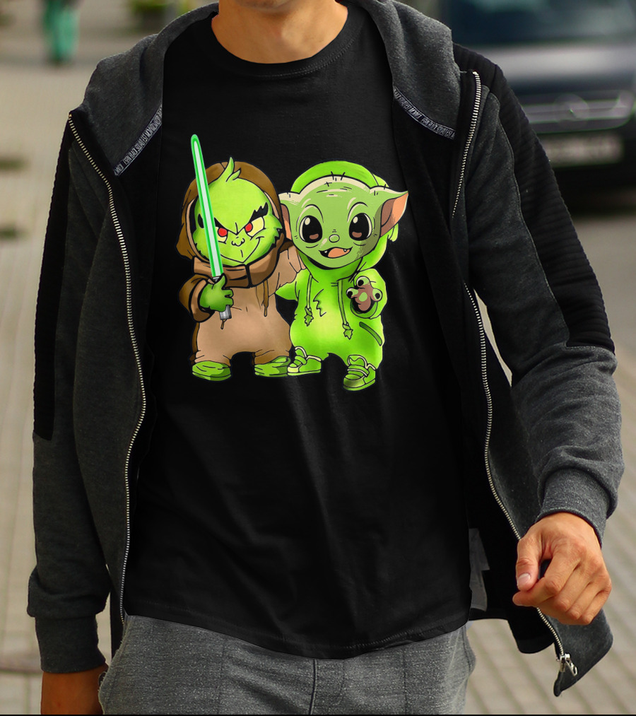 BABY YODA AND BABY GRINCH LIGHTSABER DUO T-Shirt