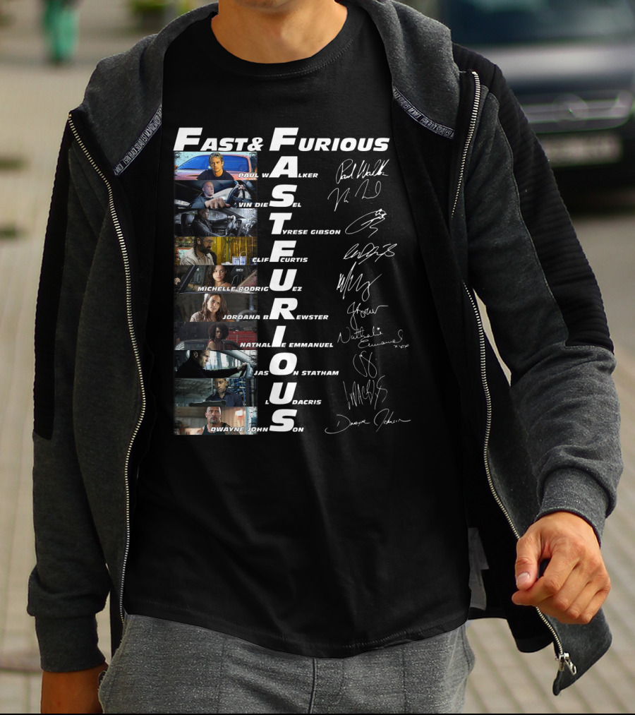 FAST AND FURIOUS PAUL WALKER VIN DIESEL TYRESE GIBSON MICHELLE RODRIGUEZ JORDANA BREWSTER NATHALIE EMMANUEL JASON STATHAM LUDACRIS DWAYNE JOHNSON T-Shirt