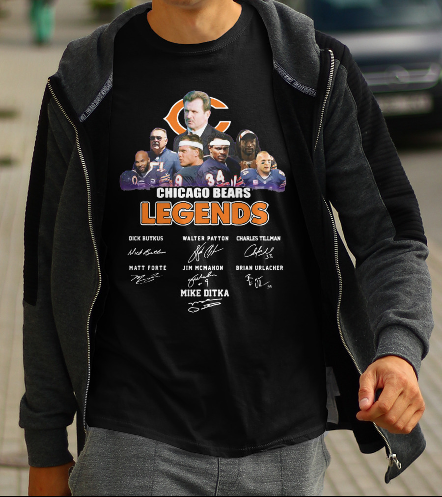 Chicago Bears Legends Dick Butkus Walter Payton Charles Tillman Matt Forte Jim Mcmahon Brian Urlacher Mike Ditka T-Shirt