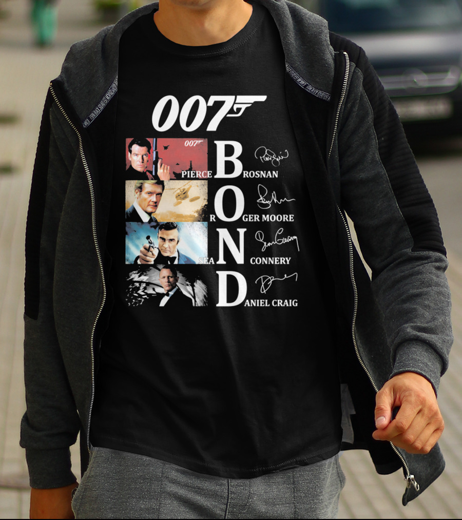 Bond Evolution Pierce Brosnan Roger Moore Sean Connery Daniel Craig T-Shirt