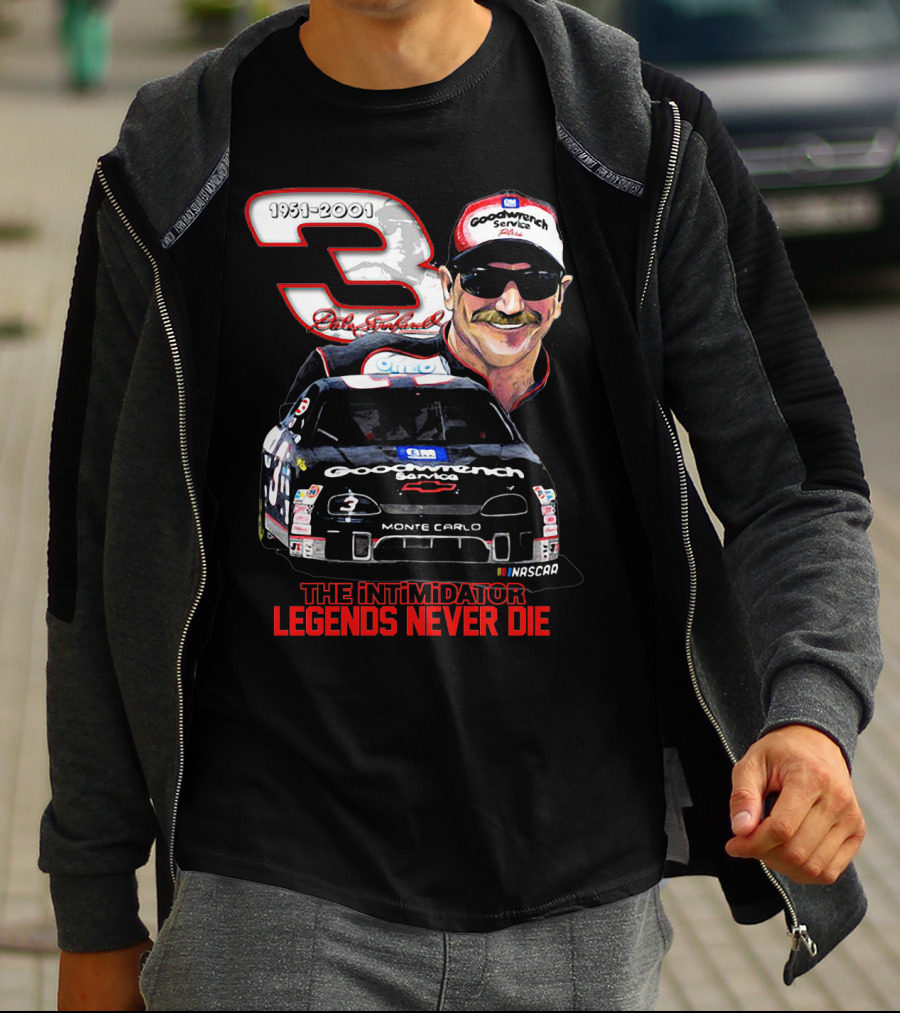 Dale Earnhardt 3 Goodwrench Service The Intimidator Legends Never Die 1951-2001 Monte Carlo T-Shirt