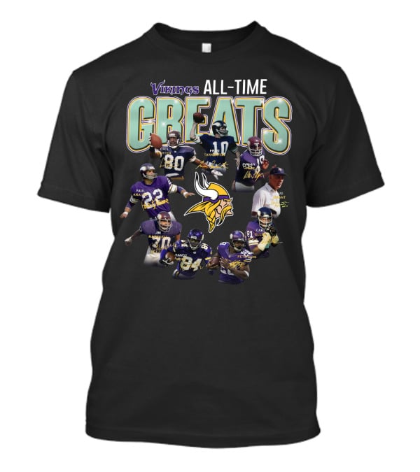 Vikings All-Time Greats Fran Tarkenton Chris Carter Paul Krause Randy Moss Adrian Peterson T-Shirt