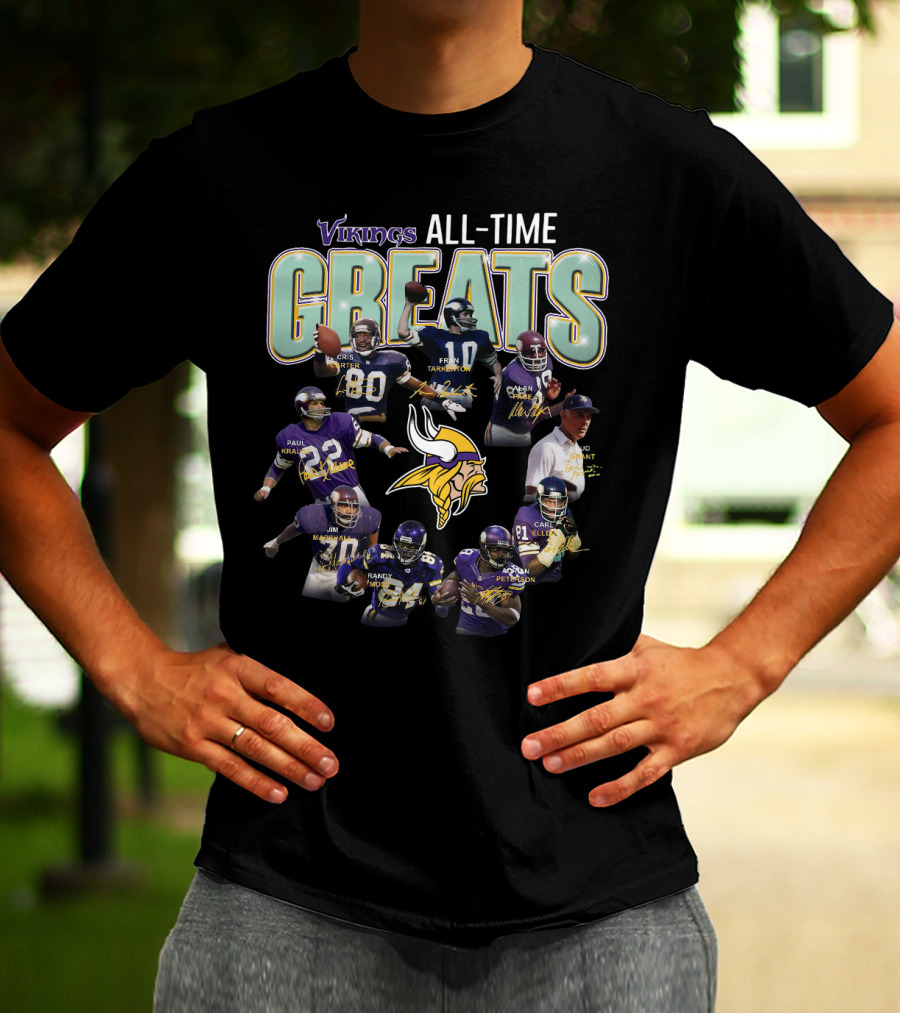 Vikings All-Time Greats Fran Tarkenton Chris Carter Paul Krause Randy Moss Adrian Peterson T-Shirt