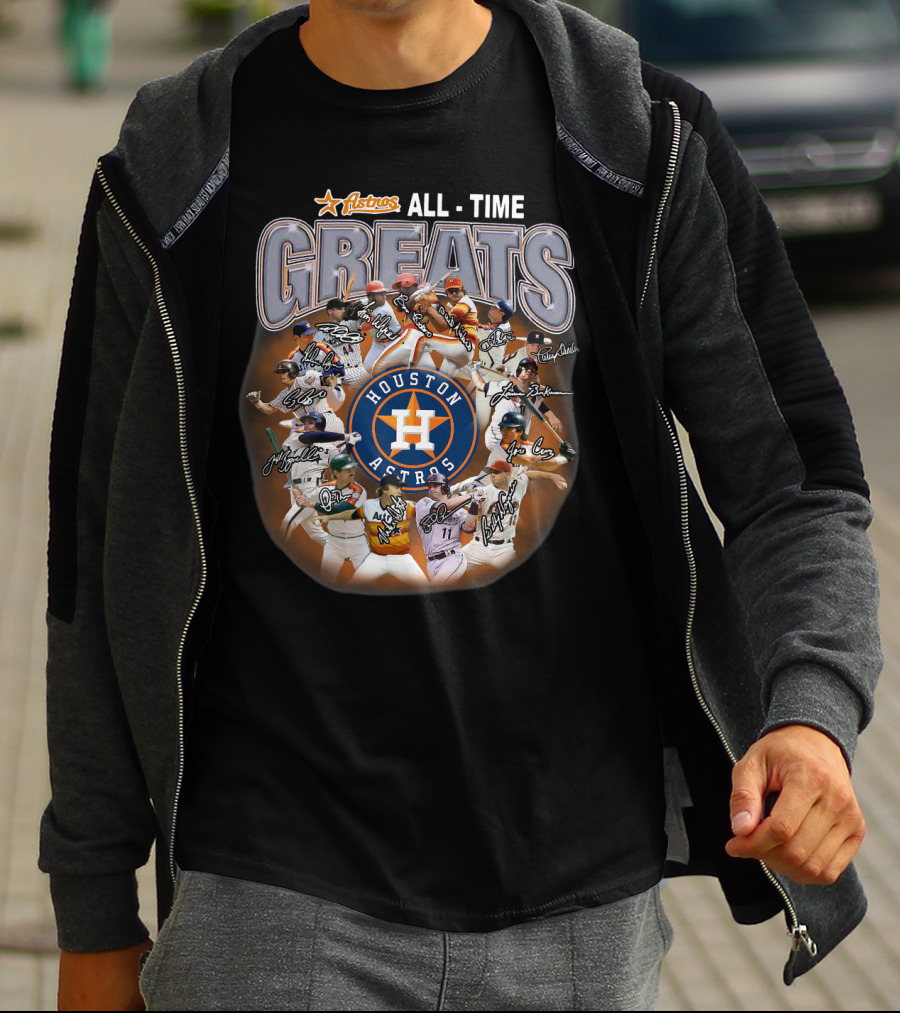 Houston Astros All Time Greats Players Featuring Iconic Signatures And Team Emblem T-Shirt
