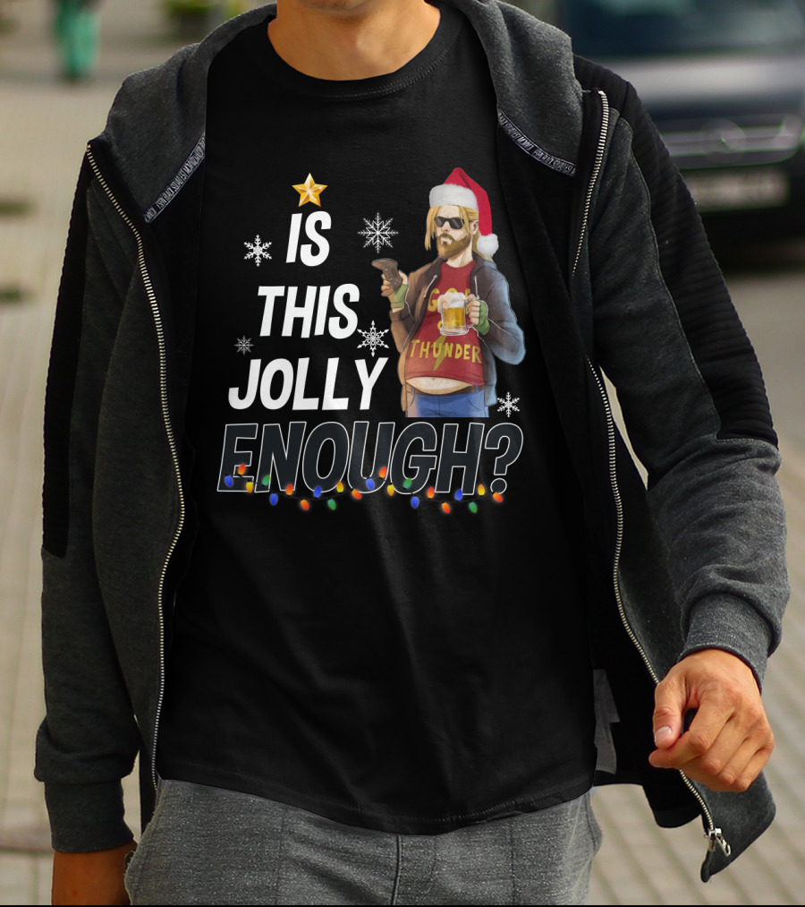 Is This Jolly Enough Thor Thunder Santa Hat Retro Holiday T-Shirt