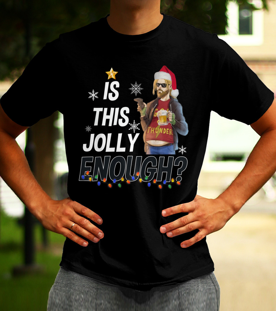 Is This Jolly Enough Thor Thunder Santa Hat Retro Holiday T-Shirt
