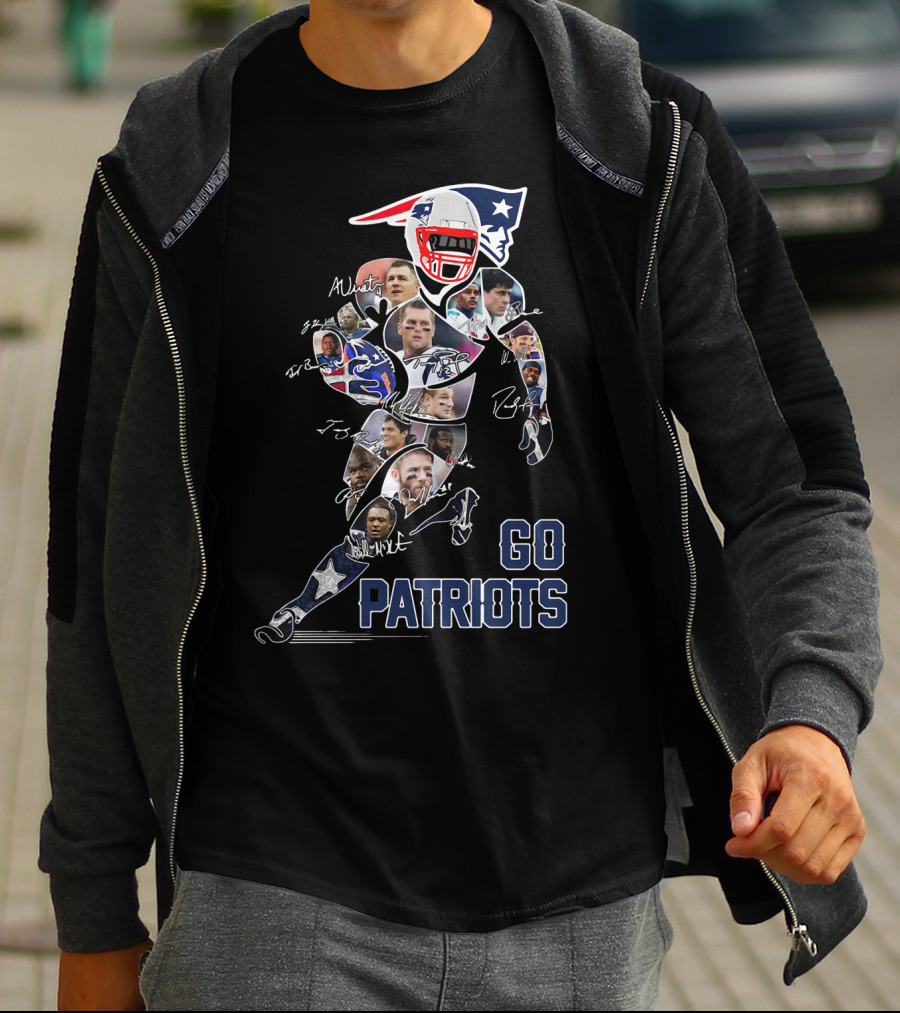 GO PATRIOTS New England Football Player Collage And Signatures T-Shirt