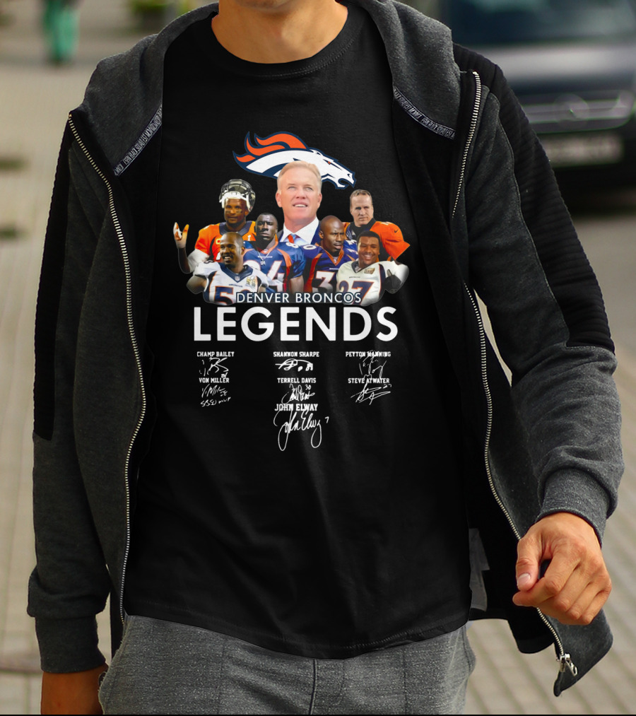 Denver Broncos Legends John Elway Peyton Manning Von Miller Terrell Davis Shannon Sharpe Steve Atwater Champ Bailey T-Shirt