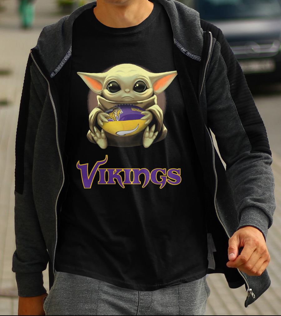 Baby Yoda With Minnesota Vikings Football T-Shirt
