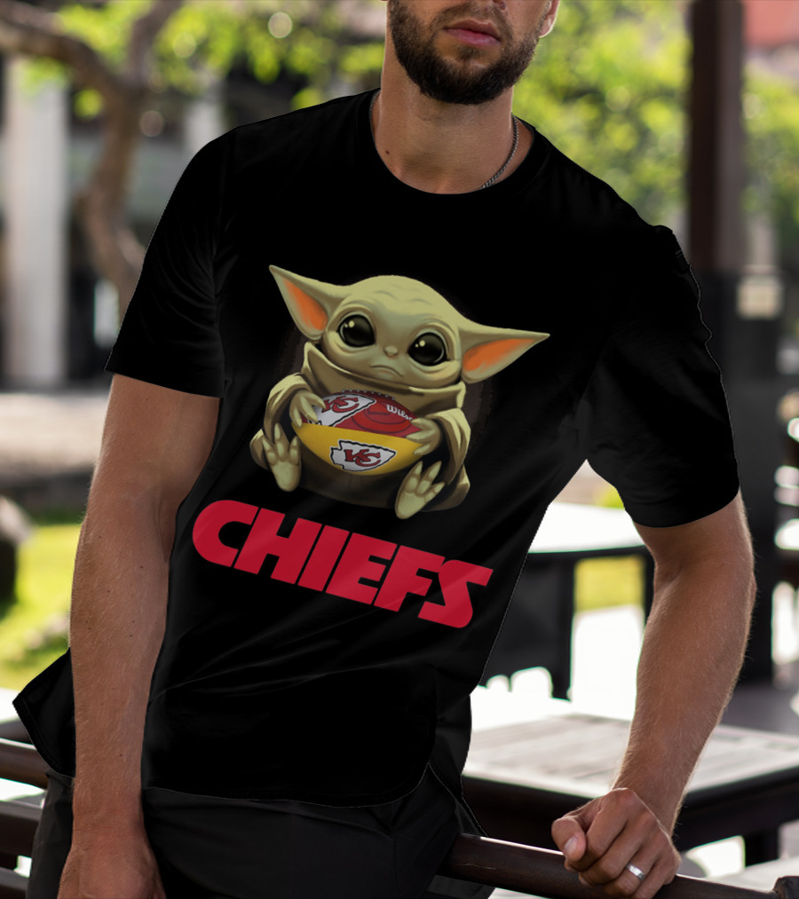 Baby Yoda Hugging Kansas City Chiefs Football T-Shirt