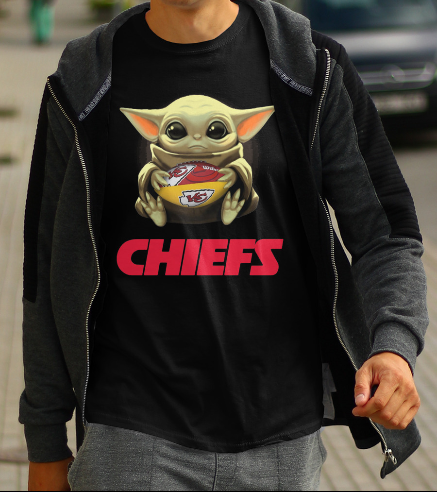Baby Yoda Hugging Kansas City Chiefs Football T-Shirt