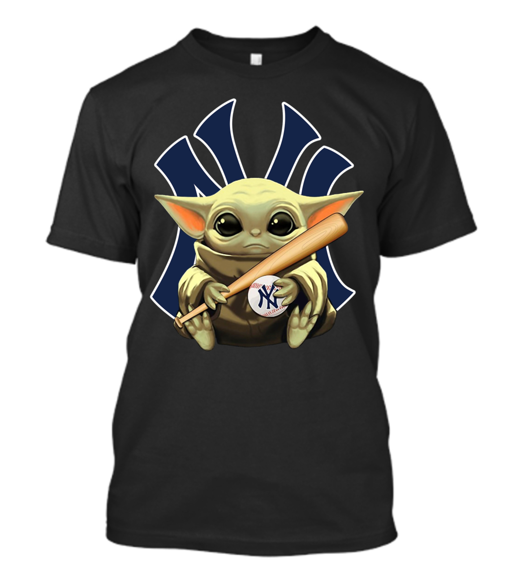 Baby Yoda Holding Baseball And Bat With New York Yankees T-Shirt