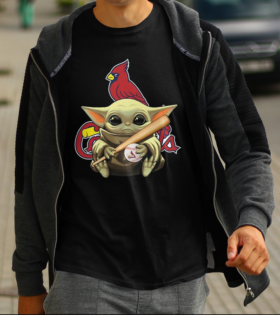 Baby Yoda St. Louis Cardinals Baseball Bat And Ball With Cardinal T-Shirt