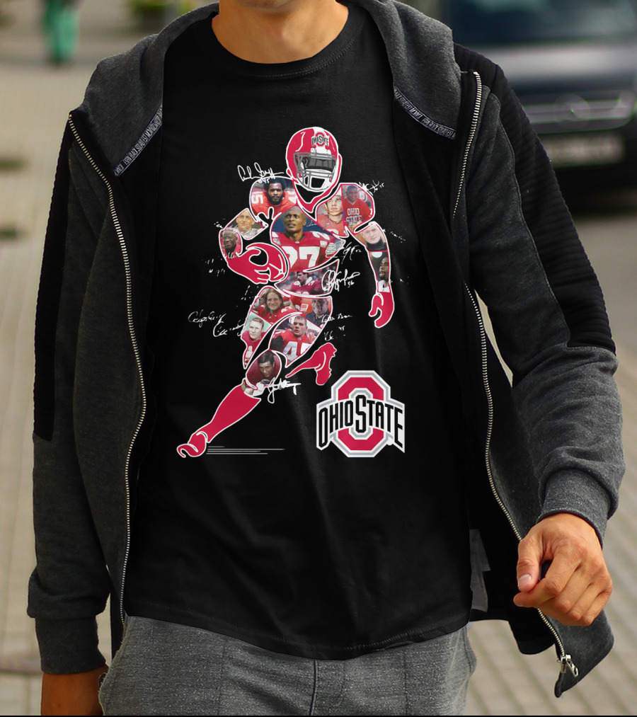 Ohio State Buckeyes Football Collage With Player And Helmet T-Shirt