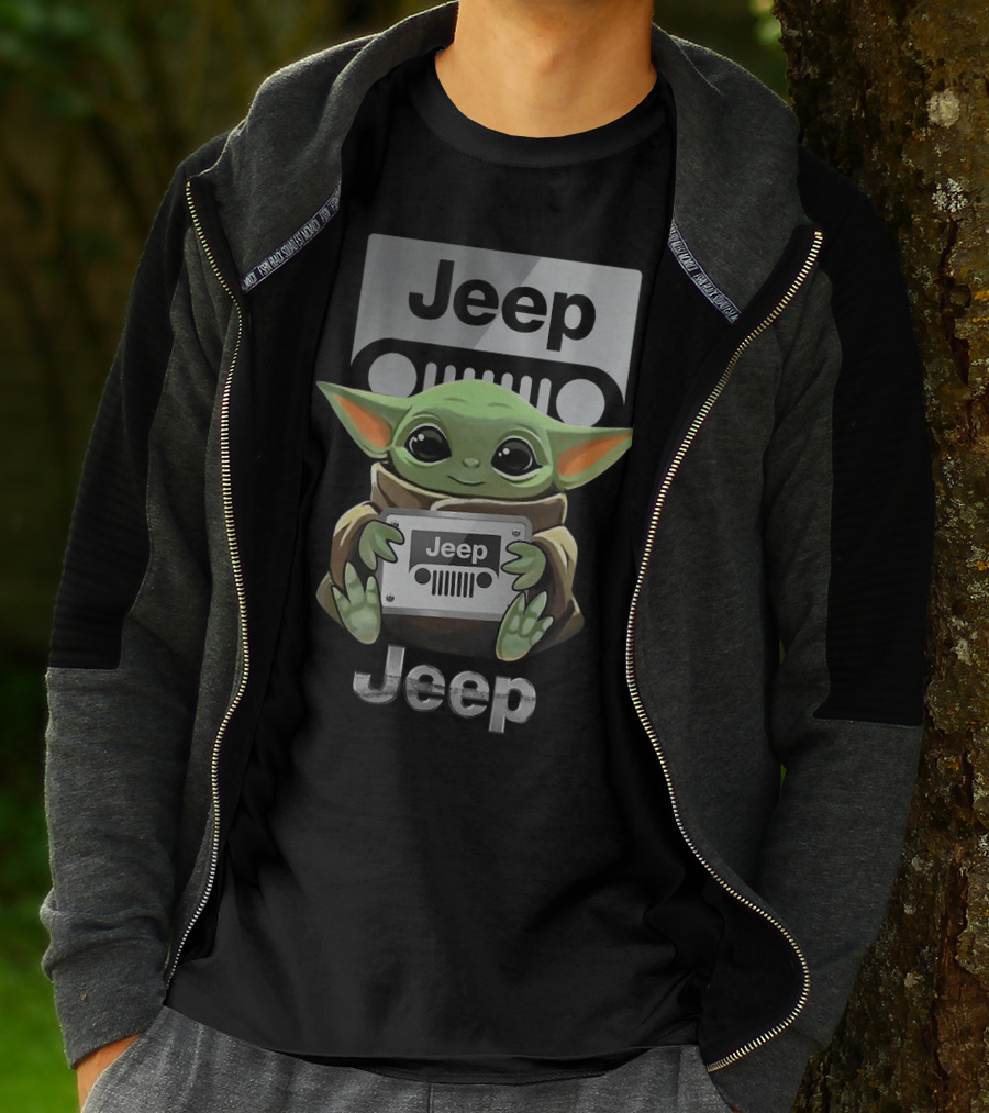 Baby Yoda Jeep Hugging Emblem T-Shirt