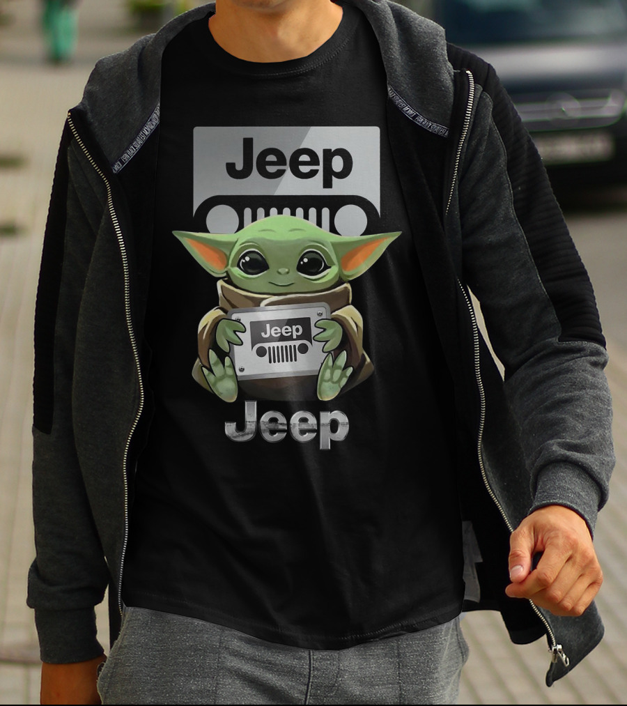 Baby Yoda Jeep Hugging Emblem T-Shirt