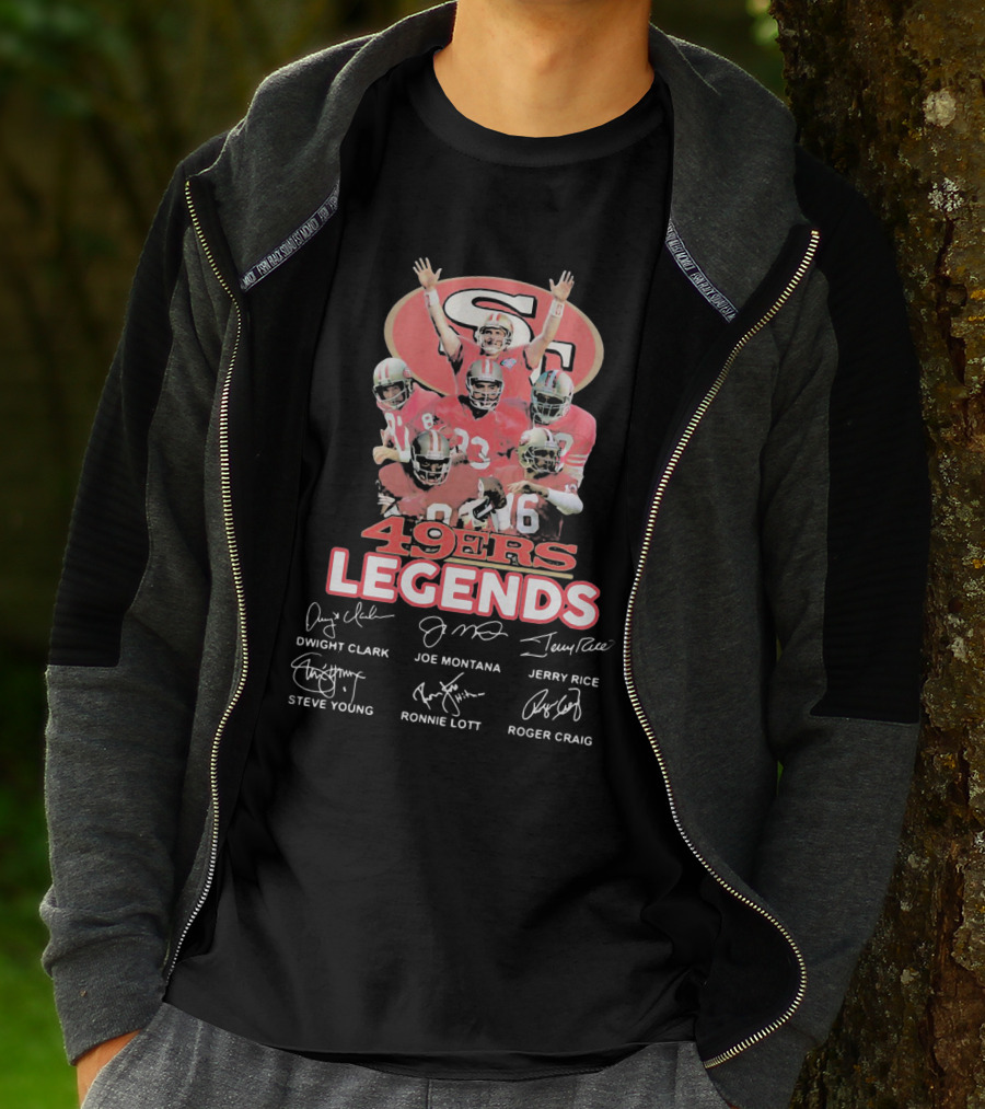 49ers Legends Dwight Clark Joe Montana Jerry Rice Steve Young Ronnie Lott Roger Craig T-Shirt