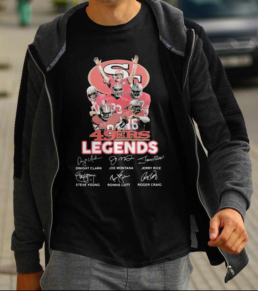 49ers Legends Dwight Clark Joe Montana Jerry Rice Steve Young Ronnie Lott Roger Craig T-Shirt