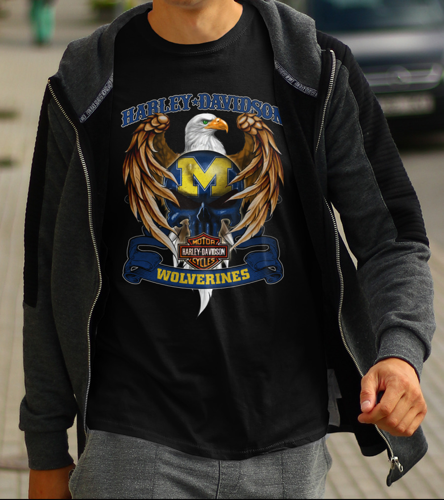 Harley Davidson Motorcycles Michigan Wolverines Eagle Crest T-Shirt