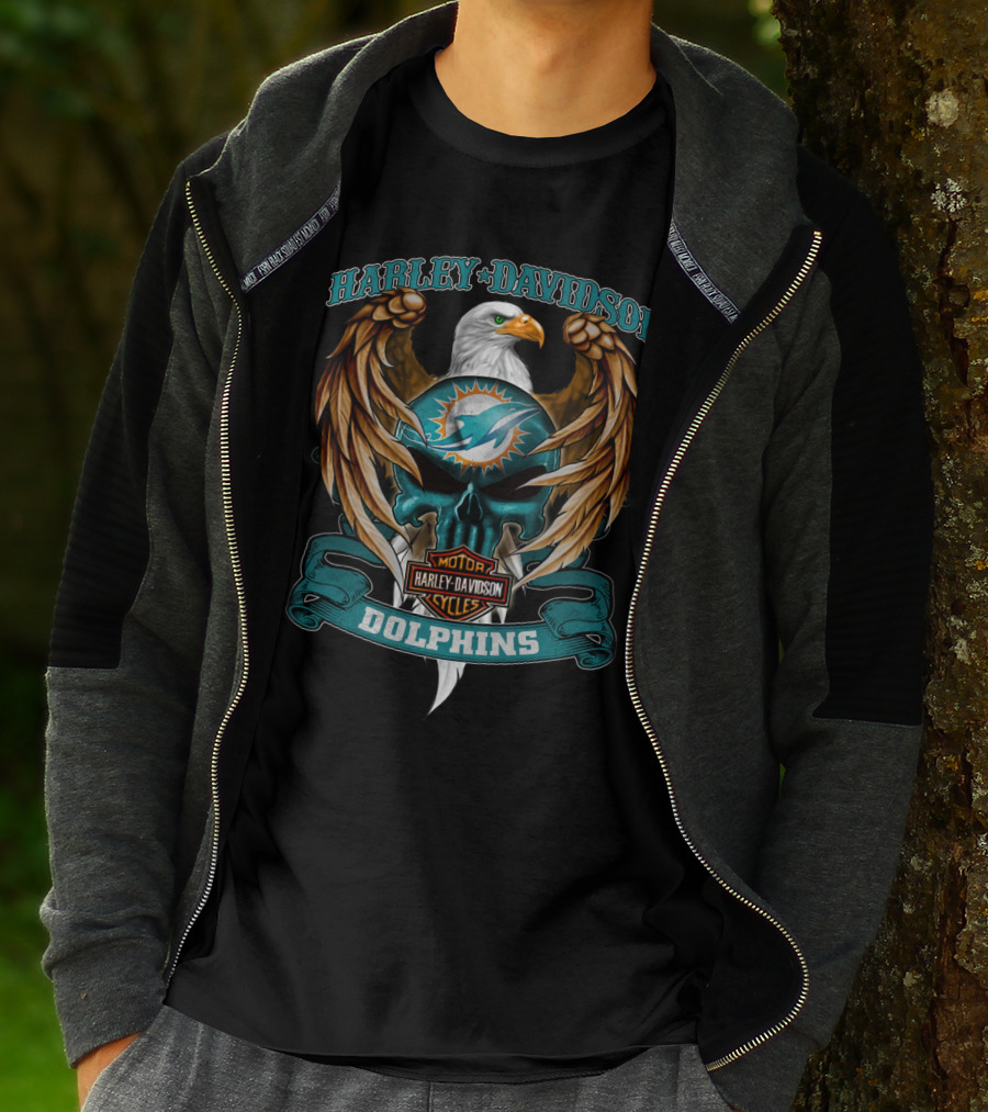 Harley Davidson Motor Cycles Miami Dolphins Eagle T-Shirt