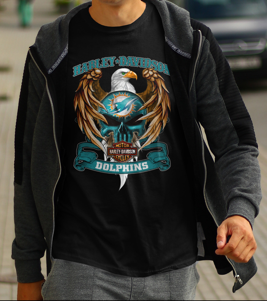 Harley Davidson Motor Cycles Miami Dolphins Eagle T-Shirt