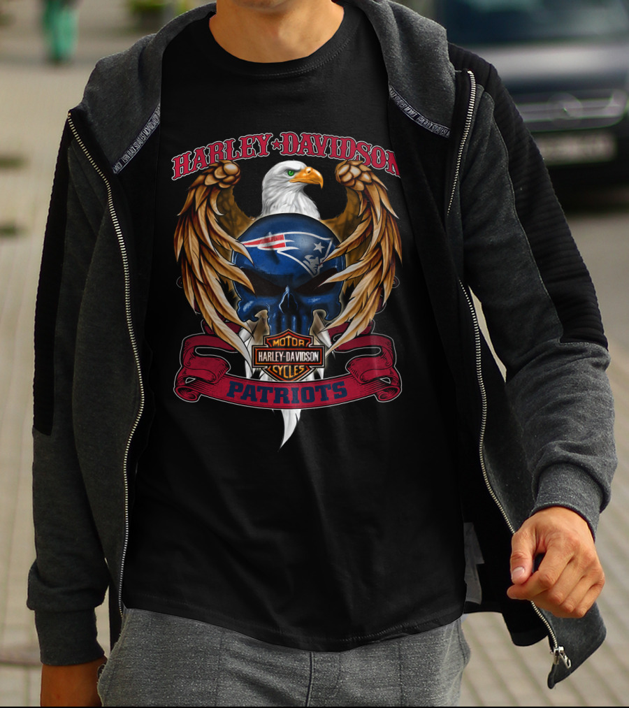 Harley Davidson Motor Cycles Patriots New England Patriots Eagle T-Shirt