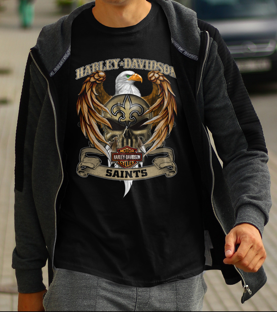 Harley Davidson Eagle Motorcycles Saints Fleur-De-Lis Nfl New Orleans T-Shirt