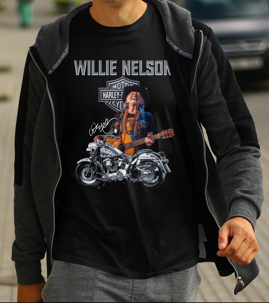 Willie Nelson Harley Davidson Motorcycle Guitar T-Shirt