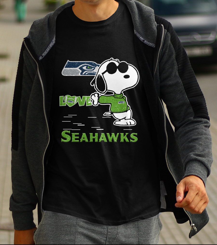 Snoopy Love Seahawks Seattle Football Iconic Peanuts Fandom T-Shirt