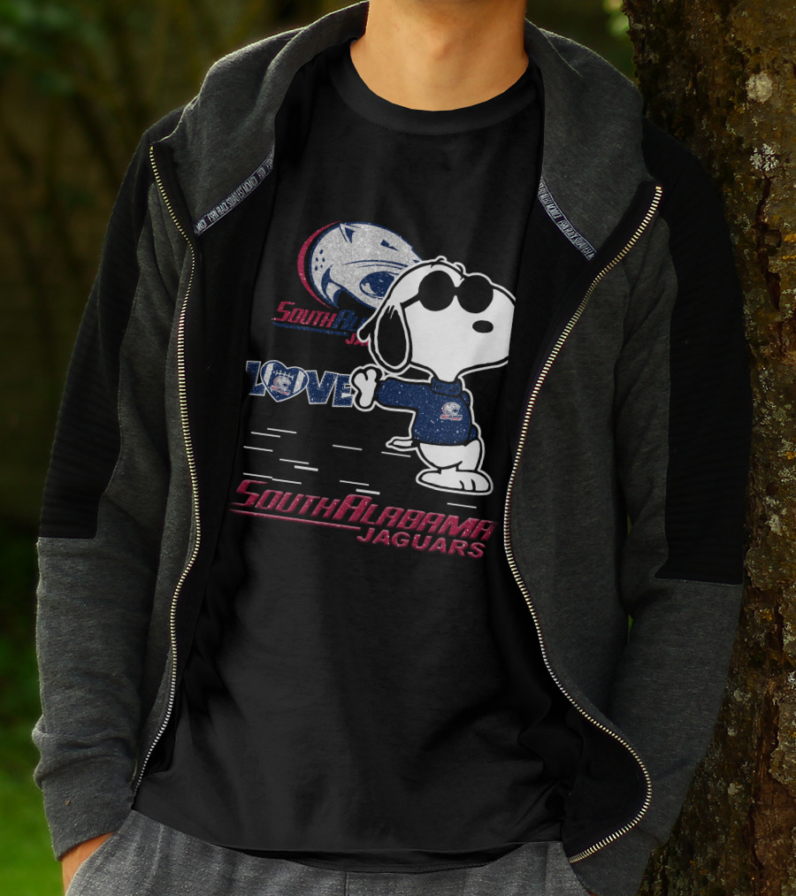 Snoopy Love South Alabama Jaguars Football Fan Gear T-Shirt