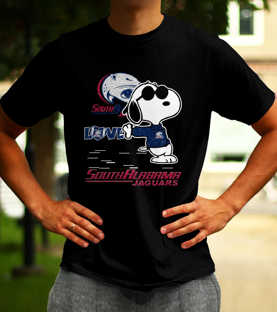 Snoopy Love South Alabama Jaguars Football Fan Gear T-Shirt