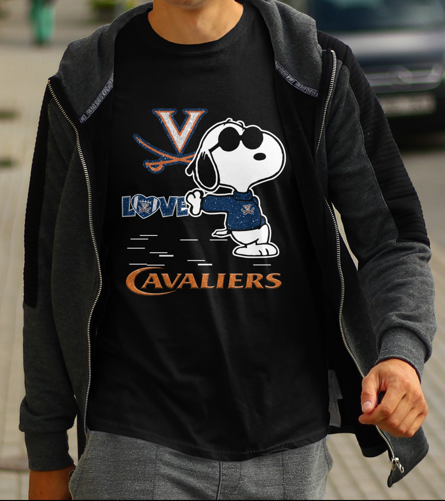 Snoopy Love Virginia Cavaliers V Logo And Heart T-Shirt
