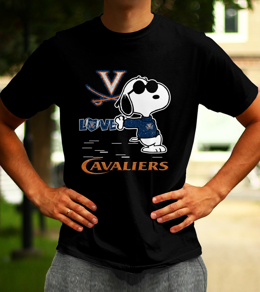 Snoopy Love Virginia Cavaliers V Logo And Heart T-Shirt