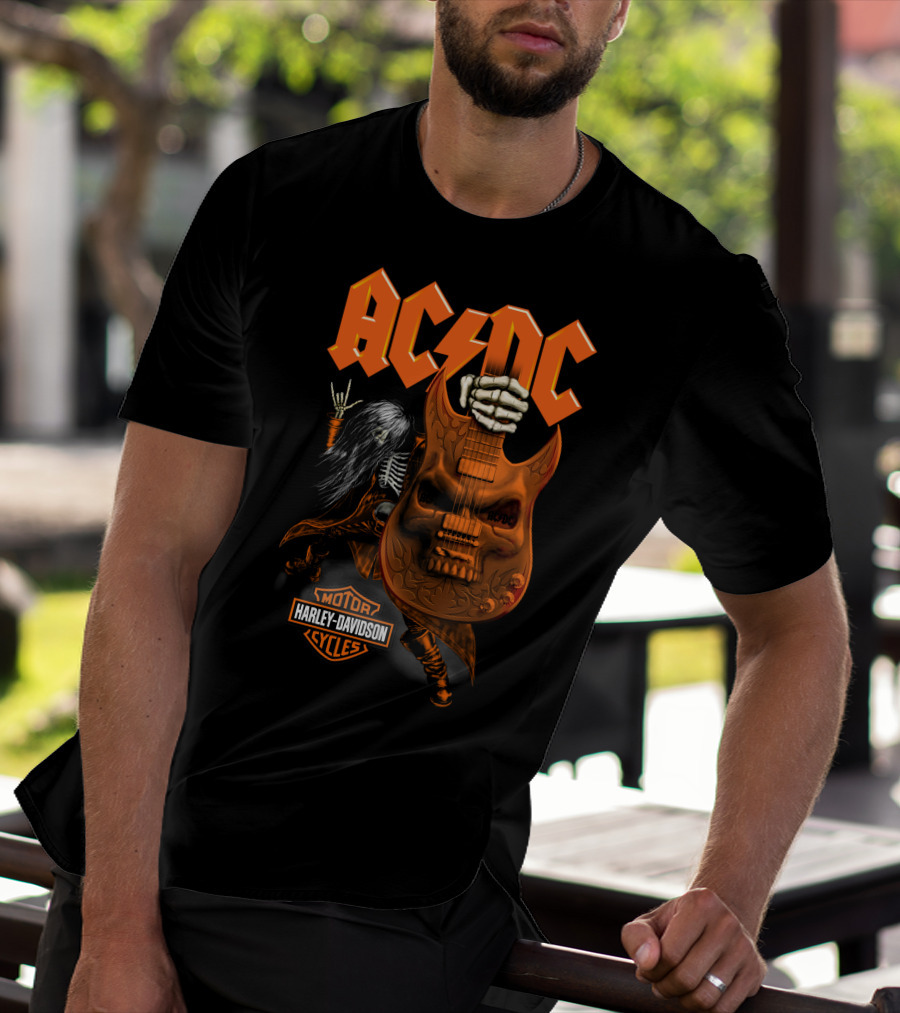 Acdc Harley Davidson Skeleton Guitarist Rock Icon T-Shirt